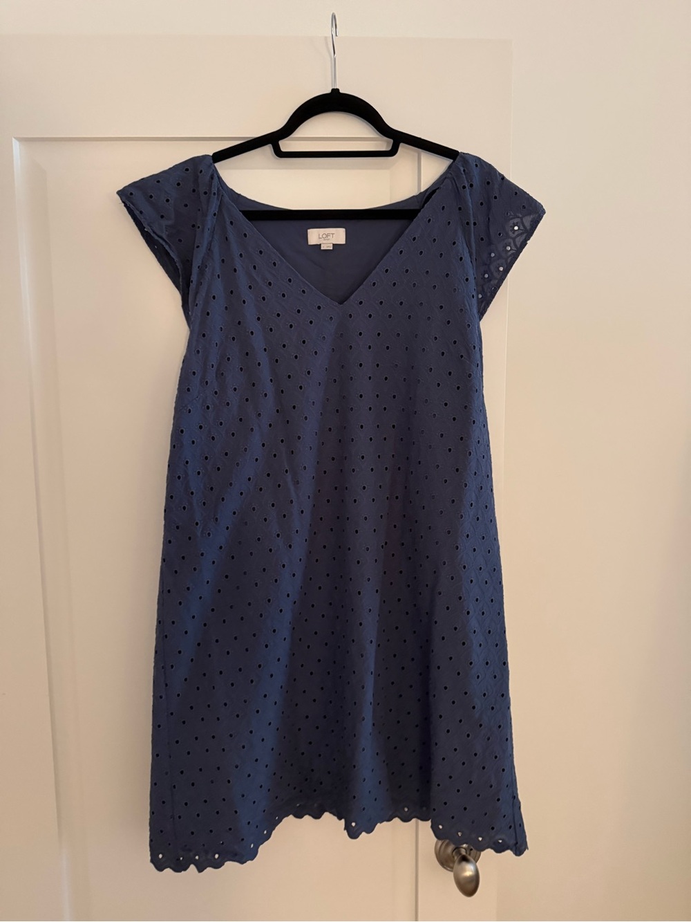 LOFT Blue Eyelet A-Line V-Neck Dress